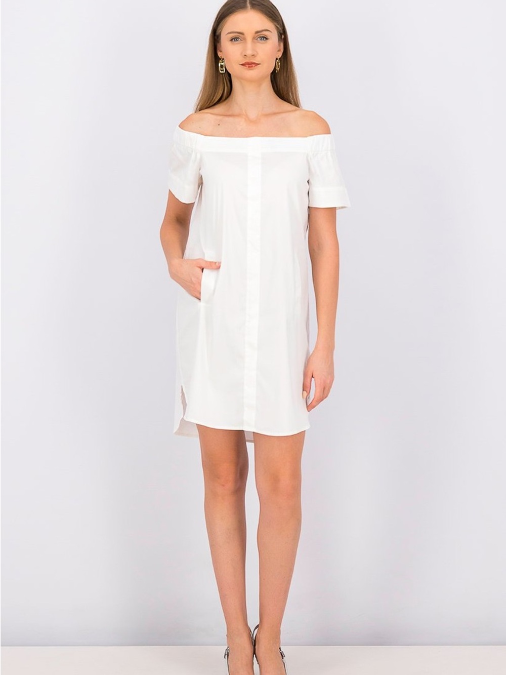 NWT Bar III White Off-Shoulder Shift Shirt Summer Beach Dress Size S Small